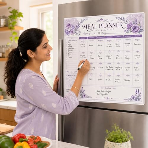 Image of Zesta Vinyl Magnetic Planner for Fridge | Cute Weekly Planner /Meal Planner with Marker | Rewritable Magnetic White Board for Fridge (Harry Potter 11X11 Inches) (Floral Lavenda)