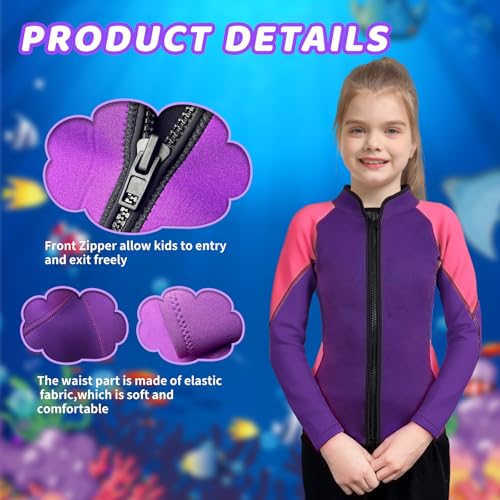 Kids Wetsuit Top para Niños y Niñas 2mm 3mm Neopreno Manga Larga con Cierre Frontal Chaqueta Térmica para Natación Surf y Paseo en Bote miniatura 2