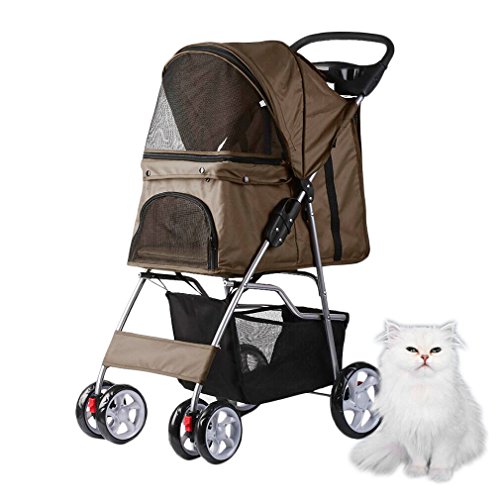 Cochecito Plegable Mascotas 82*45*97cm para Perro Gato 4 Ruedas Marrón