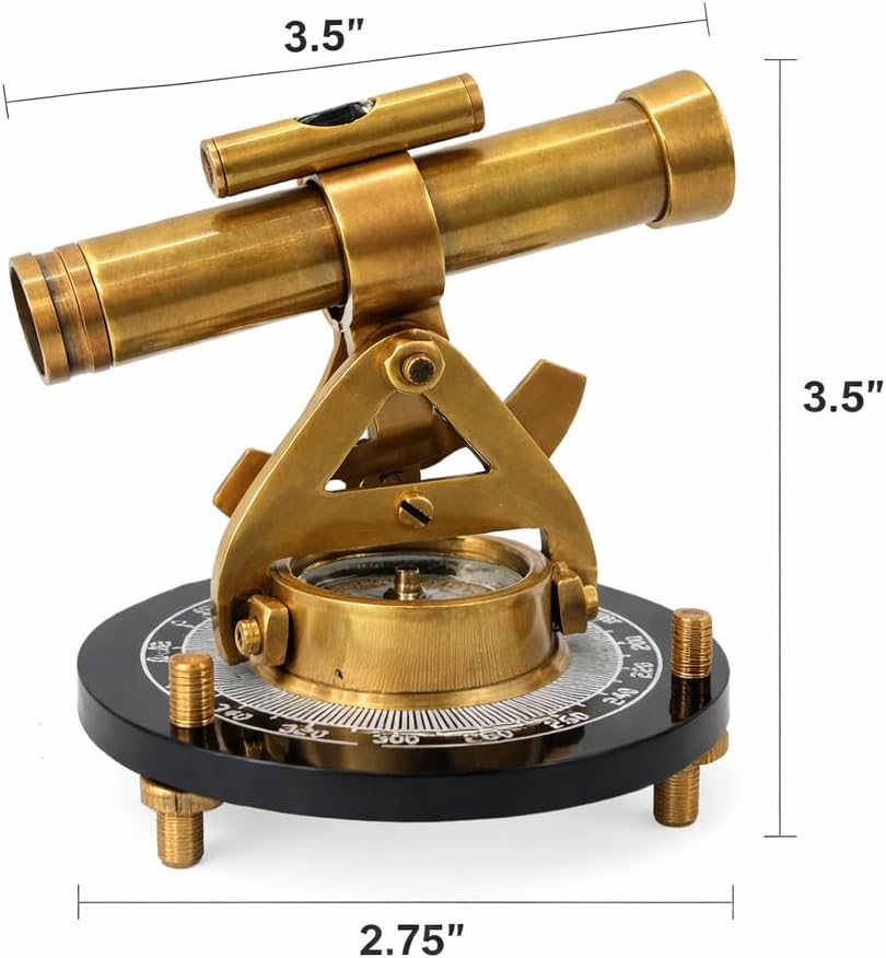 Antique Brass Alidade Compass Telescope with Black Base Nautical Survey Instrument Vintage Theodolite Replica Desk Decor Collectible Gift for Home Office image 3