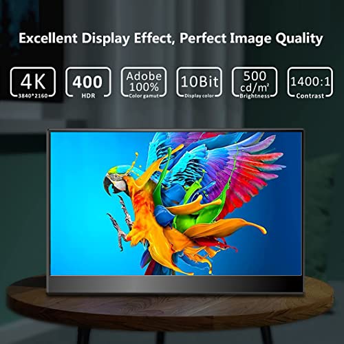Image of 4k Portable Monitor, 14 Inch Portable Monitor USB C, 10-Bit Adobe 95% HDR Game Display with USB C /HDMI /Mini DP Compatible with Laptop /Game Console /PC /Surface