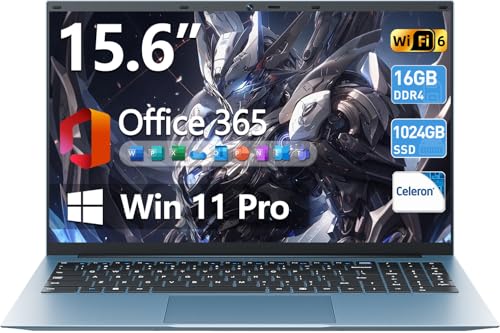 SGIN 15.6 Inch Laptop Computer, Windows 11 Laptops with 16GB RAM 1024GB SSD, Celeron N5100, Office 365, WiFi 6, IPS FHD, 180° Viewing, 53.2WH Battery, HDMI, Cooling Fan, for Business and Students