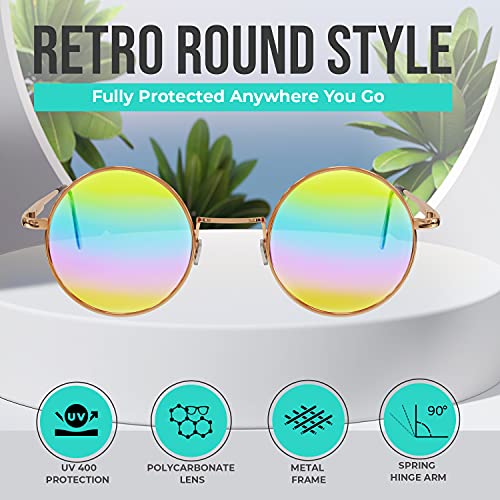 Image of Retro Round Sunglasses Small Colored Lens Hippie Glasses