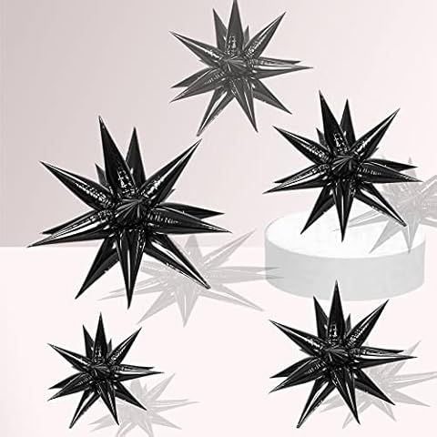 Explosion Star Balloon,60 Pcs Black Star Balloons Metallic,26 Inch 12 Point Star Balloons,Spike Foil Balloons Starburst Cone Mylar Balloons For Birthday Wedding Party Decoration Cover
