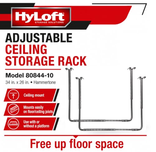 Image of HyLoft Adjustable Garage Ceiling Mount Storage Rack Kit, Ceiling Shelving Mounts, 34 in. x 26 in., 80844-10, Hammertone