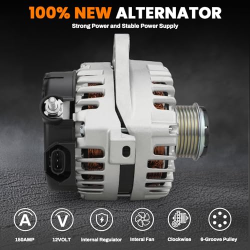 Image of 11934 High Output Alternator 150A Compatible with Hyundai Elantra 2017-2020 L4, Kia Forte 2017-2024 L4 2.0L, Replaces 373002E721 61001473, 6-Groove Clutch Pulley Clockwise Alternator Generator