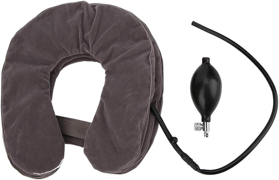 Inflatable Cervical Neck Traction Device Portable Neck Brace Support Stretcher for Neck Shoulder Back Head Pain Relief Gray