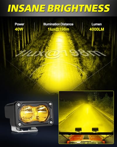 Image of 3 Inch 40W Yellow CREE LED Pods with Wiring Harness & Black Covers | High Intensity CREE LEDs, Spot Flood Combo Offroad Driving Lights Ditch Lights for Trucks Motorcycle SUV UTV ATV Dirt Bike