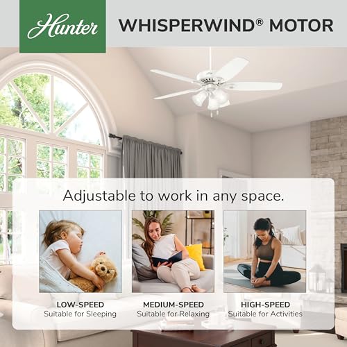 Image of Hunter Builder Plus, Indoor, Ceiling Fan, Pull Chain, 52 inch, Snow White