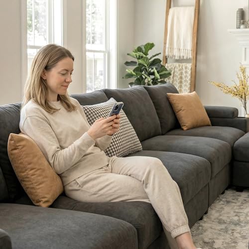 Image of Sectional Couches for Living Room FSC Certified Velvet Modular Couch Oversized Cloud U Shaped Convertible Sleeper Sofa Chaise Detachable Armrest Cushion (Velvet Grey, U Shape 6 Seat)