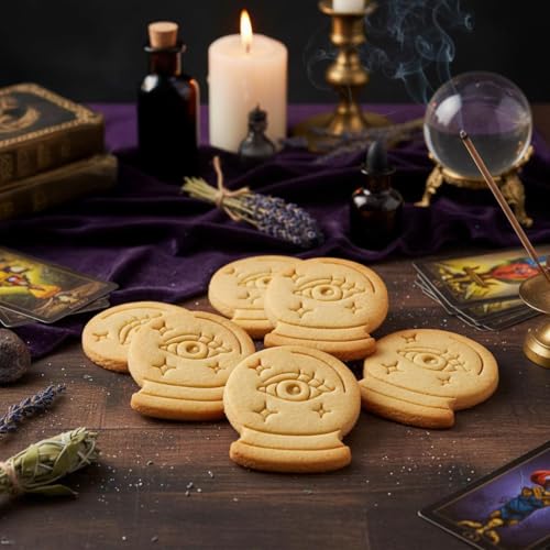 BAKERLOGY All-Seeing Crystal Ball Cookie Cutter – Mystical Eye Biscuit Embosser, Witchcraft Fondant Stamp for Divination Baking, Intuition Crafts, and Spiritual Occasions