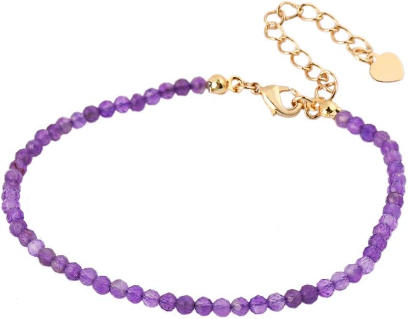 ZENGORI 3mm Natural Amethyst Genuine Stone Faceted Bead Bracelet HD0315-AM