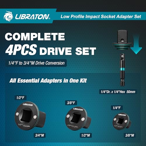 Image of LIBRATON Low Profile Impact Socket Adapter Set, 4pc Magnetic Converter Kit