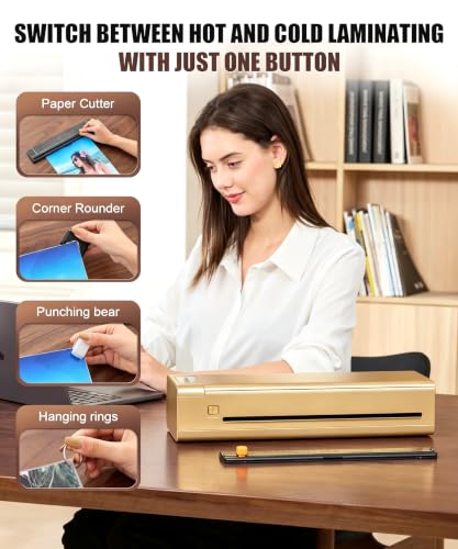 Image of 13 Inch Laminator Machine, A-3 9-in-1 Thermal Laminator with Sheets for Hot & Cold Laminating Machine, Features Fast 60-Sec Warm Technology and Never-Jam Design for Home,Office,or School Use (Gold)