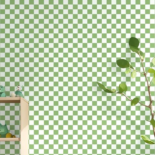 Papel Pintado Verde,44 x 500cm Vinilo Geometrico Verde y Blanco Papel Pintado Mosaico Vinilo Adhesivo Pared Cuadros Tartan Cuadrado Vinilo Adhesivo para Muebles,Libreria,Sala de Estar,Dormitorio