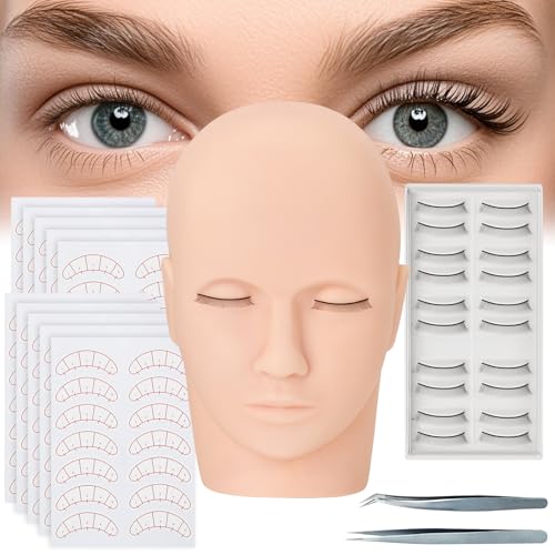 Yekavo Lash Mannequin Head, Eyelash Mannequin For Lash Extension Professional Training, Eyelash Extension Kit For Beginners With Tweezers, Practice Lashes & Mapping
