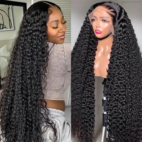 Image of Vnrtkkn 34 Inch Deep Wave Lace Frontal Wigs Human Hair 200 Density 13x6 HD Transparent Deep Wave Lace Front Wigs for Women Glueless Wigs Human Hair Pre Plucked Deep Wave Wig with Baby Hair
