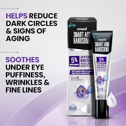 Image of Smart And Handsome 5% Niacinamide Hydrabright Xcellence Under Eye Cream|Caffeine Reduces Dark Circles & Puffiness|Pro-Collagen Aa -Moisturizes Under Eye Skin|Dermatologist Approved| 15g