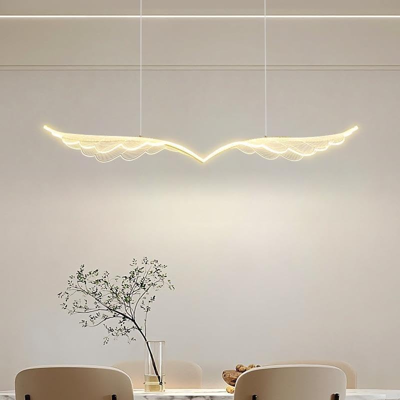 Image of Modern Wing-Shaped Linear Chandelier for Living Room & Dining Room | Smart Jhumar Lighting Alexa & Google | Artistic LED Ceiling Hanging Light, 3-Color Adjustable
