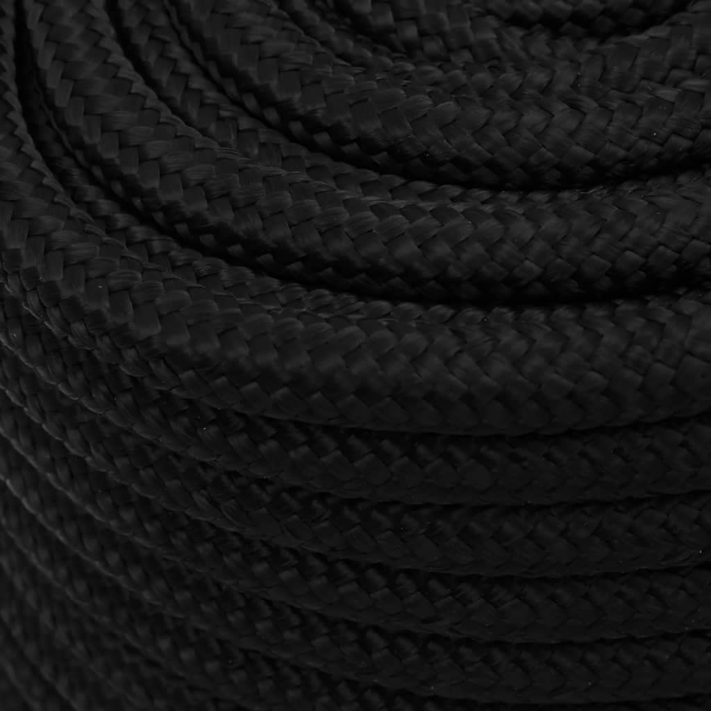 Cuerda de trabajo negra de 16 mm y 100 m, de poliéster trenzado, resistente a la rotura para casa, jardín, taller, para tensar y reparar