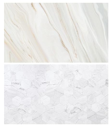 SAVIAURA 1 Sheet 2 in 1 3D Flat Lay Tabletop Double-Sided Photography Backdrop Photo Studio Flatlay Background PVC Wrinkle-Free for Small Product Shoot (Marble & Tiles Pattern)