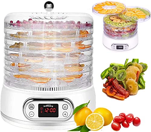 KGK Dehydrator for Food and Jerky 6 Trays Food Dehydrator with Mesh Screen&Fruit Roll Sheet, Digital Timer&Temperature Control Electric Dehydrator for Fruit Meat Vegetable Dog Treats, 400W BPA-Free