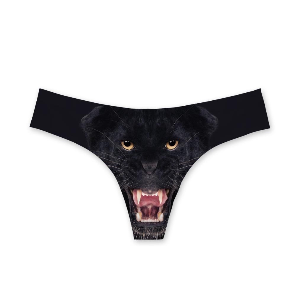 Hugs Idea Women's Wolf Cool Black G-String Panties Beach Sexy Bikini Thongs M