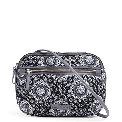 Vera Bradley Women's Cotton Little Crossbody Purse With RFID Protection, Charcoal Medallion, One Size
