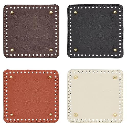 PH PandaHall Bolsa quadrada de crochê com 4 cores, 4 peças, com furos, sacos de tricô de 15 cm/5,9 polegadas, modelador de unhas, bolsa de couro, base inferior para bolsa de mão faça você mesmo,