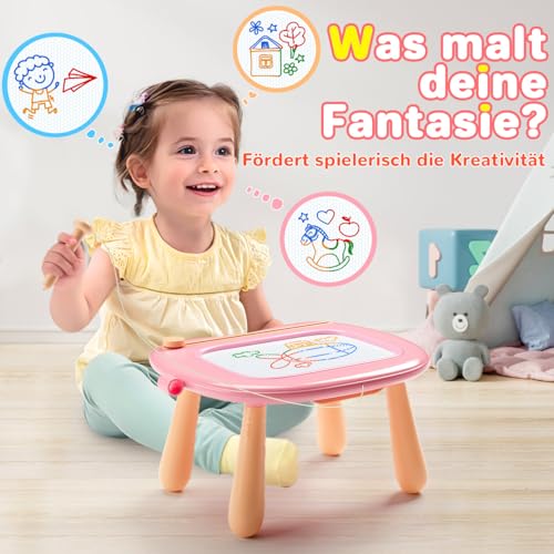 Maltafel Zaubertafel Spielzeug ab 1 jahr Mädchen, bunte Magnetische Zeichentafel mit 4 Beine, pädagogische Spielzeug für Junge Kleinkind 1 2 3 4 5 Jahre, Zeichenbrett Lernspielzeug Geschenk (Rosa)