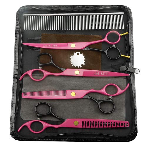 LILYS PET 7.0”Professional PET Dog Grooming Scissors Set,Straight & Curved & Thinning