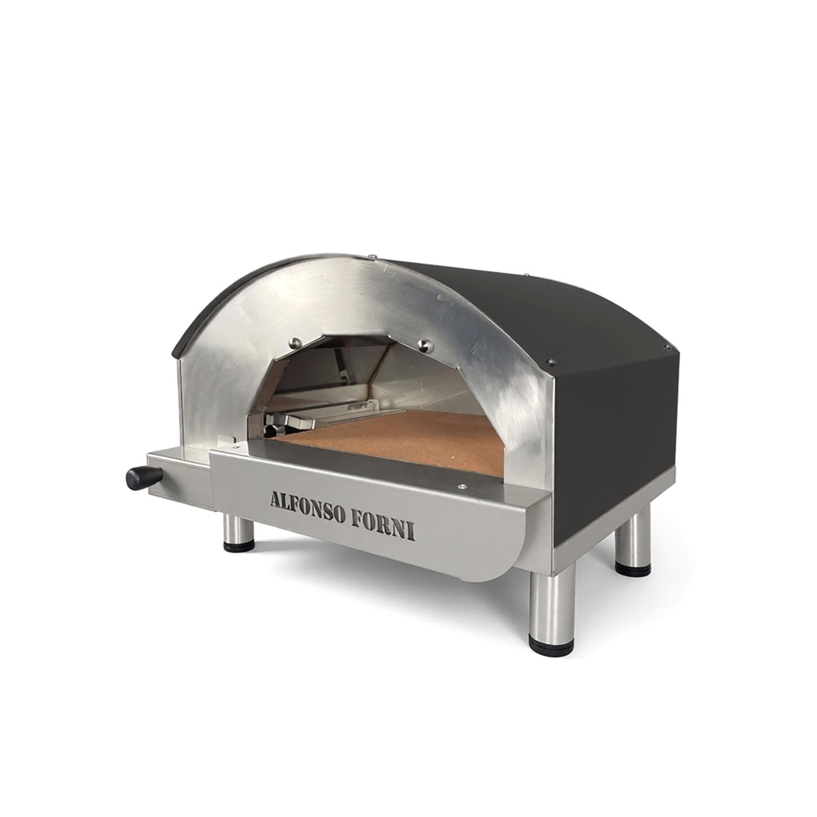 Forno per pizza a legna da esterno Alfonsino – Forno pizza in acciaio inox AISI 304 con piano biscotto refrattario 40x40 cm, 500°C, cottura diretta a fiamma viva con tetto nero