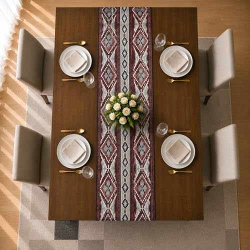 Image of STITCHNEST 'Nomad Weave Collection' Jacquard Table Runner 13x72 Inches| Tassel Finish | Modern Dining Table Decor