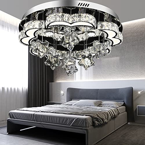 Idequy W24'' Modern Bedroom Atmosphere Crystal Chandelier 3 Colors Dimmable Smart Lamps For Living Room, Dining Room, Bedroom With 3000-6000K Dimming Crystal Star Fixtures #TOP3
