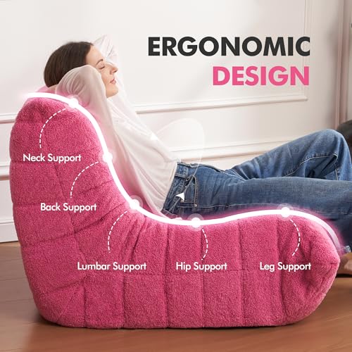 Image of Bean Bag Chair Big Sofa Beanbag Chair for Adults Fireside Chair Bean Bag Lounger with Memory Foam Filled for Home,Apartment or Gaming Venue(DarkPink Teddy)