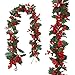 175cm Weihnachtsgirlande, Künstlicher weihnachtsgirlande rote Beere Stechpalmenblätter für Treppen Kamin Haustür weihnachtsdeko Girlande (Rot)