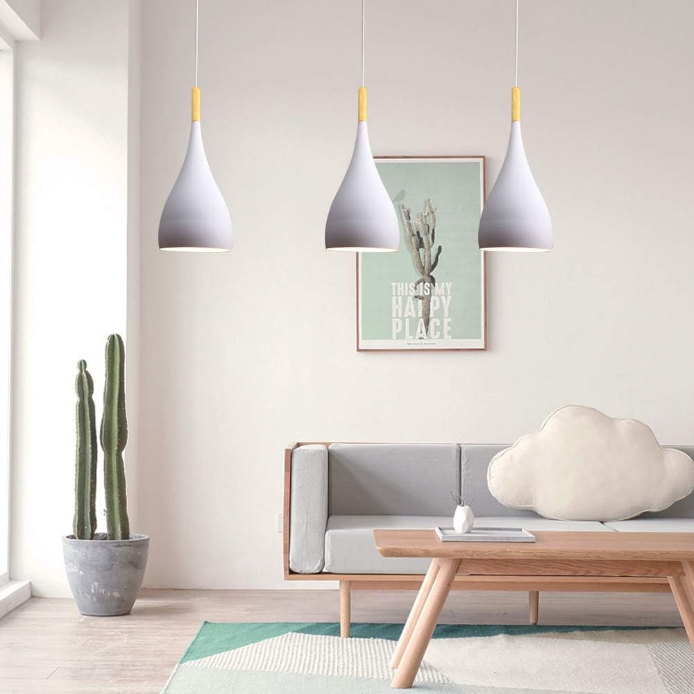 H Track Pendants Lighting Iron Art Wooden Macaron White Decoratefor Instant Pendant Light for Cabinet Kitchen Children Room Customizable Track Lighting Bulbs Not Included