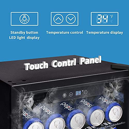 Image of EUHOMY 90 Can Beverage Refrigerator cooler, Mini Fridge Glass Door for Beer Drinks Wines, Freestanding Beverage Fridge with Adjustable Shelves.