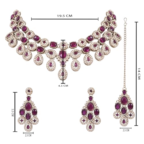 Image of I Jewels Traditional Teardrop Design & Stone Necklace Jewellery With Earrings & Maang Tikka Set for Women (IJ414)