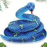 Hiboom Giant Snake Plush 110 Inch Large Stuffed Animal Realistic Stuffed Lifelike Snake for Easter Birthday Party Gifts Decoration Prank Props (Blue)
