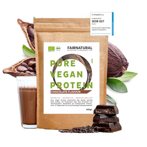 FAIRNATURAL Bio Veganes Proteinpulver Schoko ohne Soja [600G] 5K Protein Pulver Laktosefrei - Vegan Protein Schokolade - Pflanzliches Proteinpulver Regional aus DE - Proteinshake Vegan - Eiweißpulver