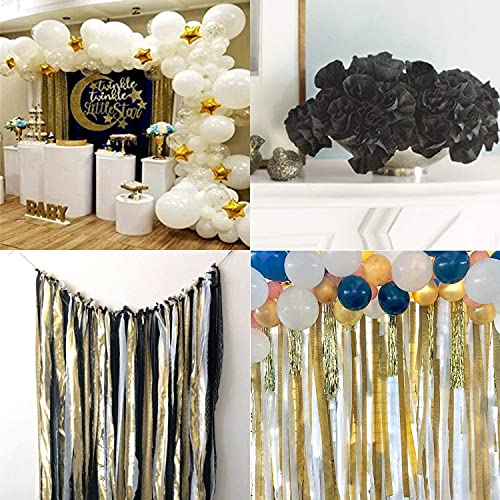 Image of PartyWoo Crepe Paper Streamers 6 Rolls 492ft, Pack of Gold, Silver and Black Party Streamers for Party, Birthday and Wedding Decorations (1.8 Inch x 82 Ft /Roll)