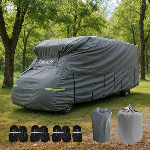 Farosun Wohnwagen Abdeckung, 4-lagige Schutzhülle für Wohnmobil, wetterfest & atmungsaktiv, UV-beständig, reißfest und wetterfest, Hagelschutzplane für Winter & Sommer, 570×230×270 cm