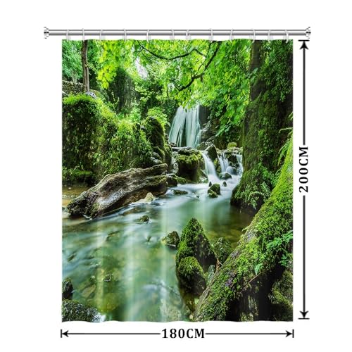 Rideau de douche cascade de forêt avec décor tropical sauvage 180x200cm