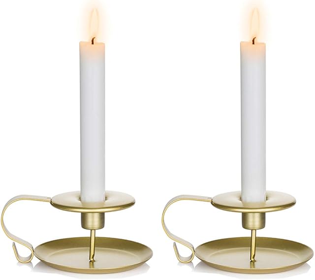 Nuptio Taper Candle Holder Chamberstick Candlestick Holders, Gold Table Candle Holders for Wedding Party Ceremony, Candlelight Stand for Halloween Christmas Dining Room Decoration Display, 2 Pcs