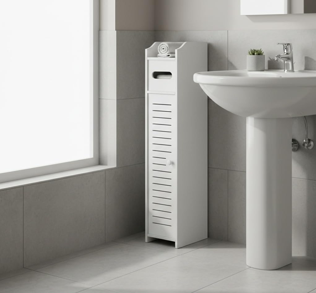 Bdit Porta Oggetti da Bagno Slim Salvaspazio con Apertura Push to Open – Mobile Bagno Verticale Bianco 79x15x15 cm, Armadietto Porta Carta Igienica, Detergenti e Accessori, Resistente all’Umidità