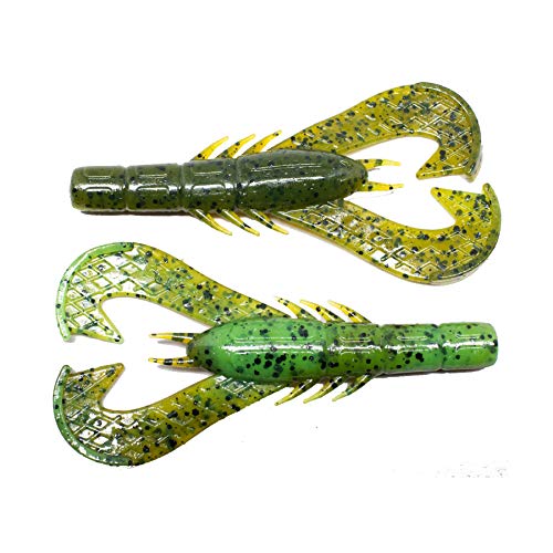 Googan Baits Krackin' Craw, Summer Craw, 7 Pieces, Green & Lime, Fishing Soft Plastic Lures, Fishing Lure, Craw