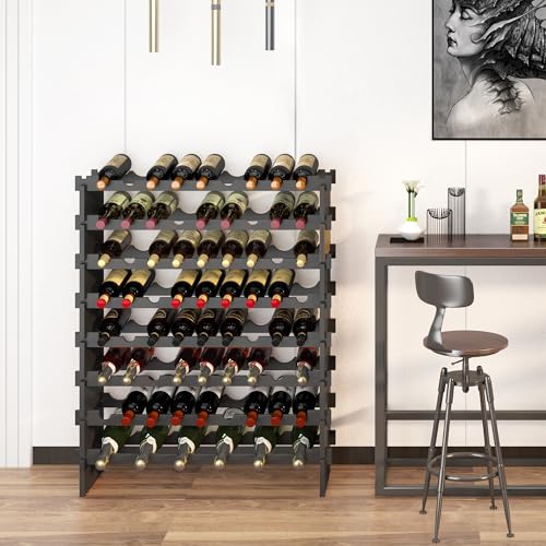 WISUCART Wine Rack Freestanding Floor Bamboo Stackable Wine Storage Racks Wall Mounted, Modular Wine Bottle Stand Holder Display Shelf for Cabinet, Kitchen, Bar (Black) by WISUCART - Image 3