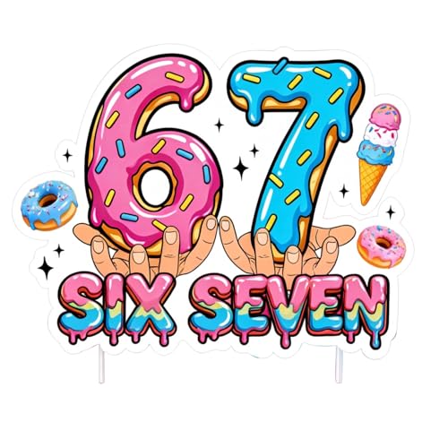 Six Seven Cake Topper Ice Cream Drip 6 7 Happy Birthday Cake Topper Funny 6 7 birthday decorations for Boy Girls Birthday/Anniversary/Ice Cream Party Decorations