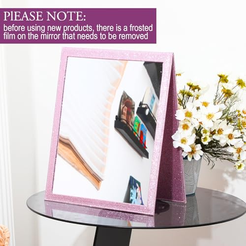 Espejo plegable rectangular con brillo para maquillaje y viaje miniatura 4